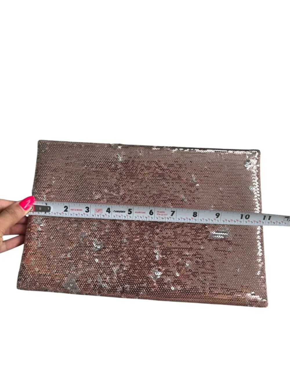 BCBGMAXAZRIA Rose Gold Silver Reversible Sequin Clutch Handbag